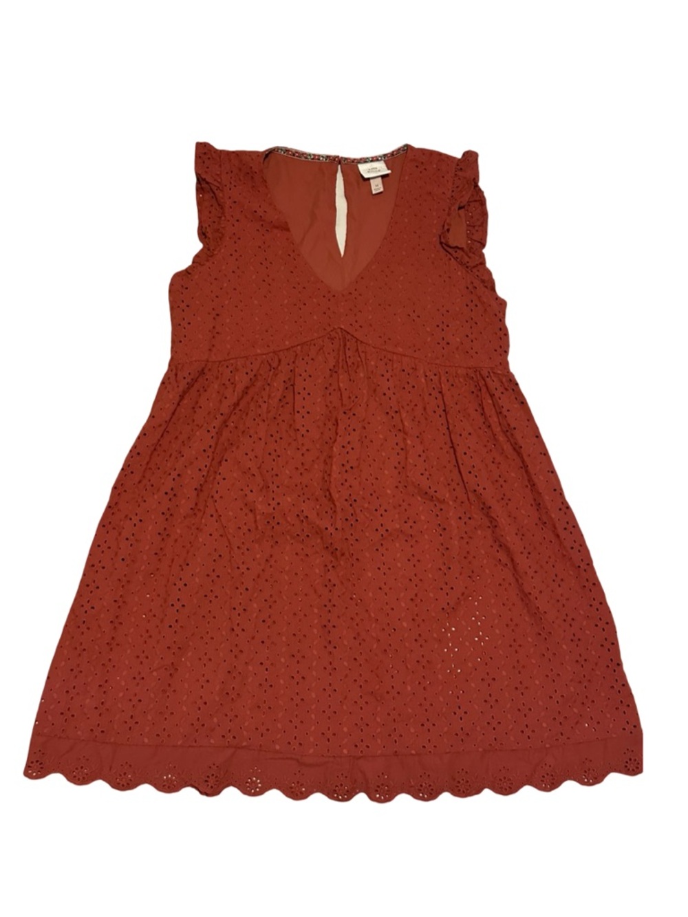 Knox Rose Eyelet Babydoll Dress Rust Orange Medium Boho V Neck